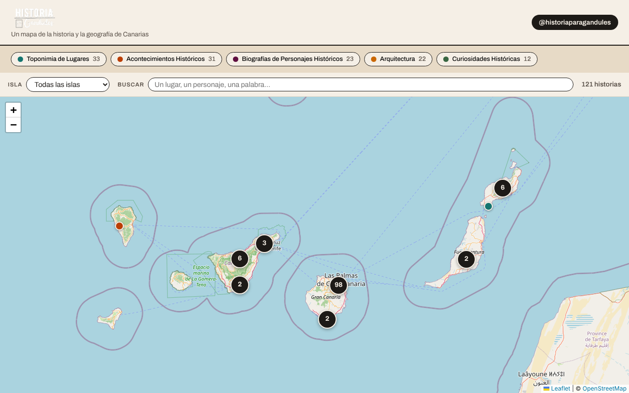 Mapa interactivo de Canarias con los vídeos de Historia para Gandules